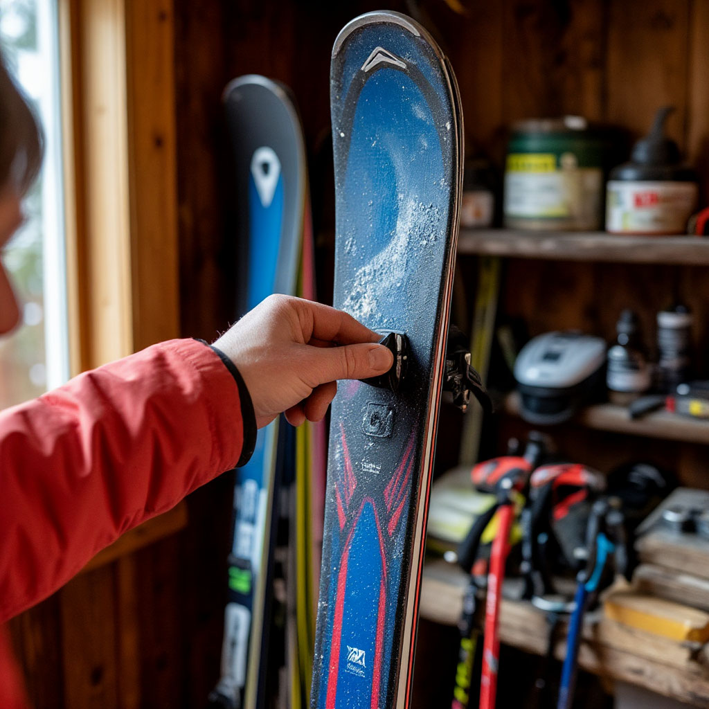 Applying rust protectant on ski edges for offseason care