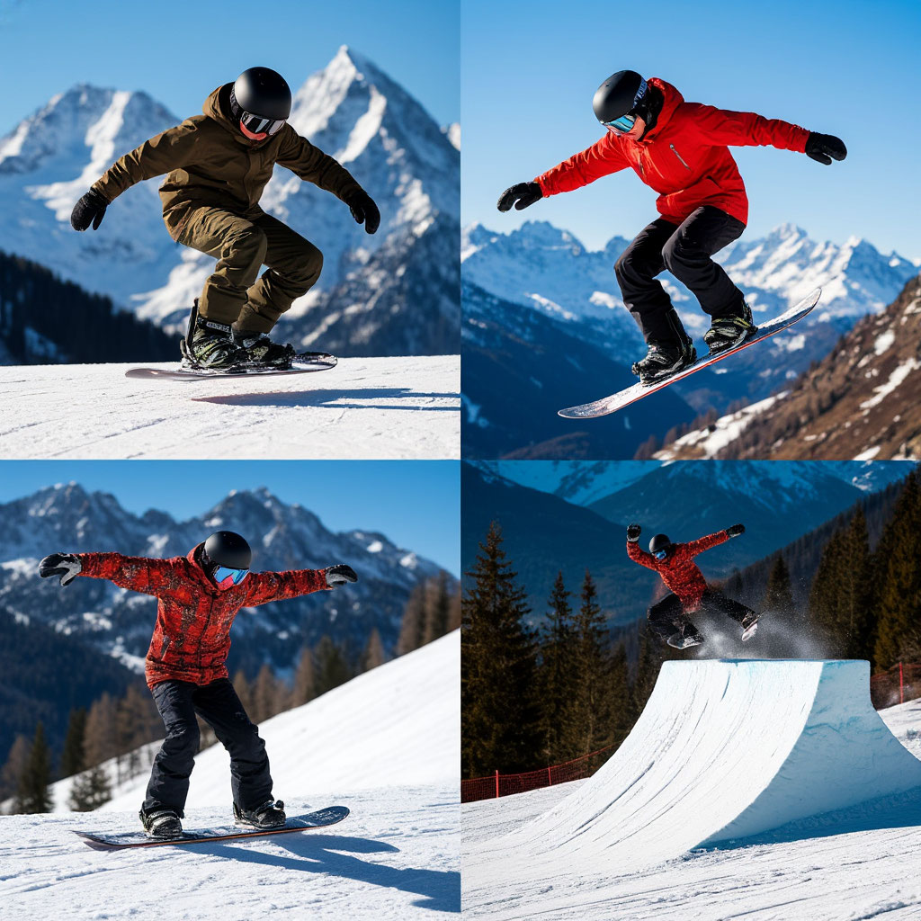 First snowboard park tricks in action